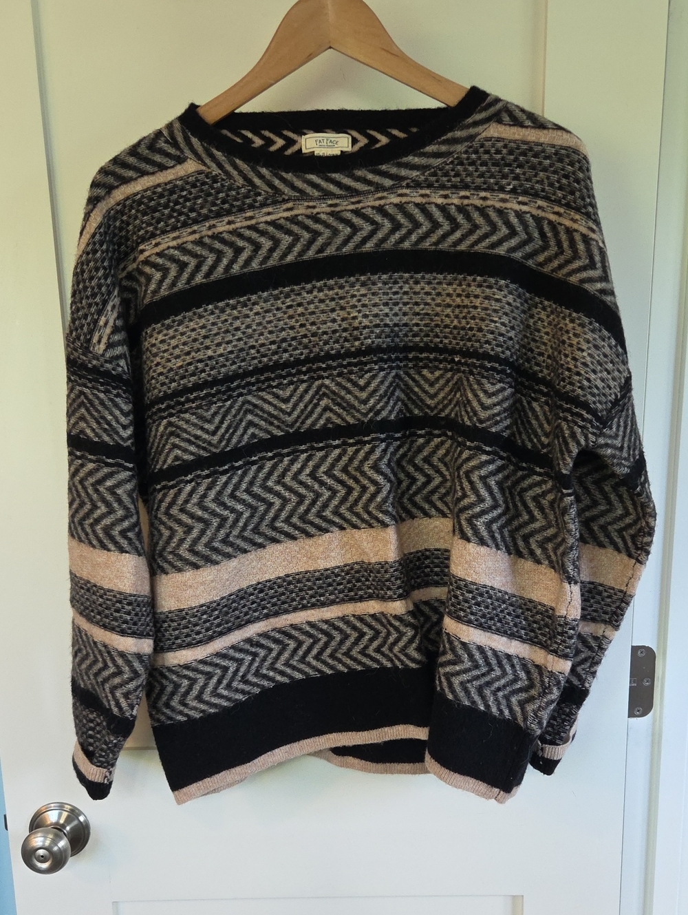 Fat Face Men’s Crewneck Sweater in Black and Beige